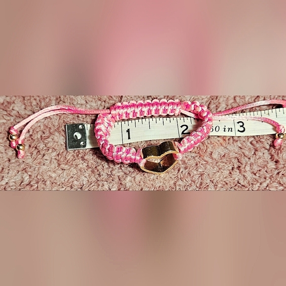 Juicy Couture Adjustable Woven Braided Neon Pink Gold Open Heart Charm Bracelet - Picture 10 of 10